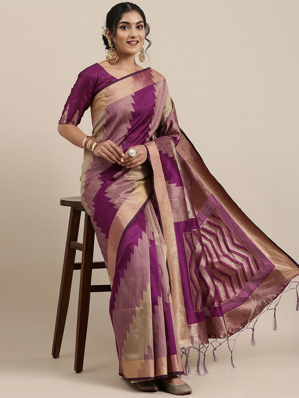 Women's Cotton Silk Pink Woven Design Handloom Saree With Blouse Piece - Odette