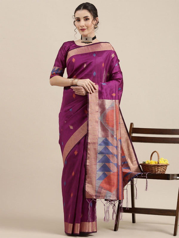 Women's Cotton Silk Pink Woven Design Handloom Saree With Blouse Piece - Odette