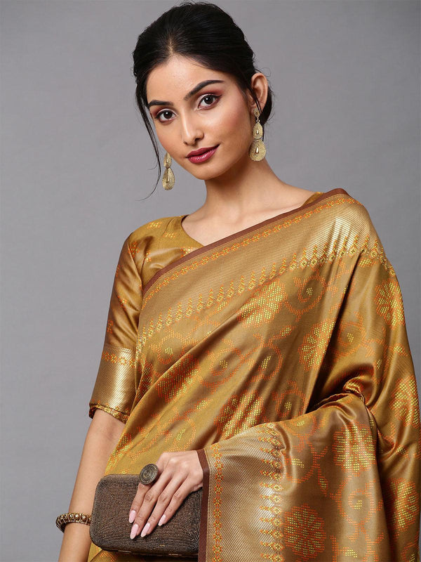 Women's Cotton Silk Mustard Printed Celebrity Saree With Blouse Piece - Odette