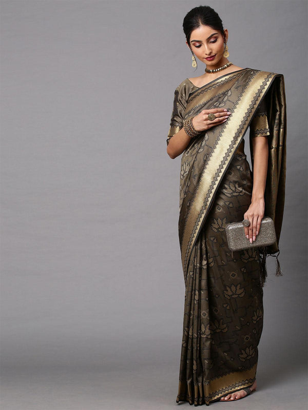 Women's Cotton Silk Olive Printed Celebrity Saree With Blouse Piece - Odette