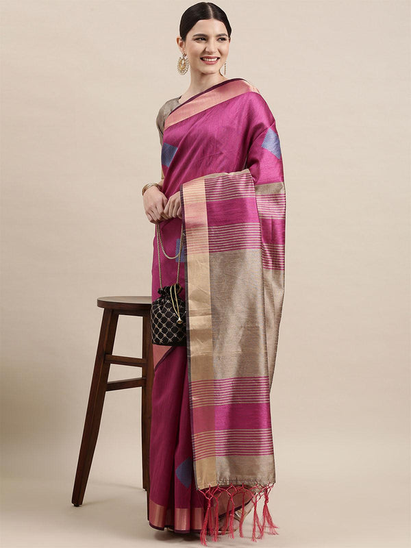 Women's Cotton Silk Pink Woven Design Handloom Saree With Blouse Piece - Odette