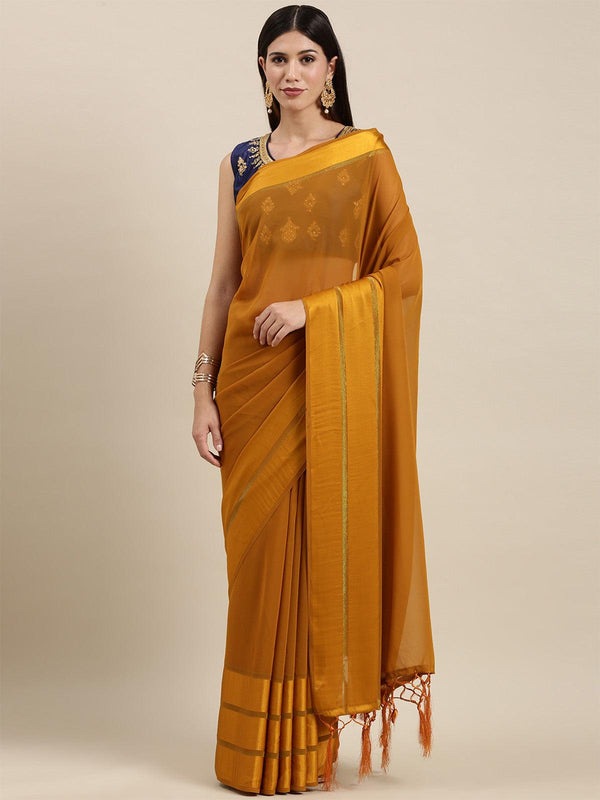 Women's Georgette Mustard Solid Designer Saree With Blouse Piece - Odette