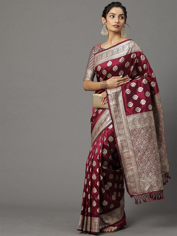 Women's Silk Blend Pink Woven Design Woven Saree With Blouse Piece - Odette