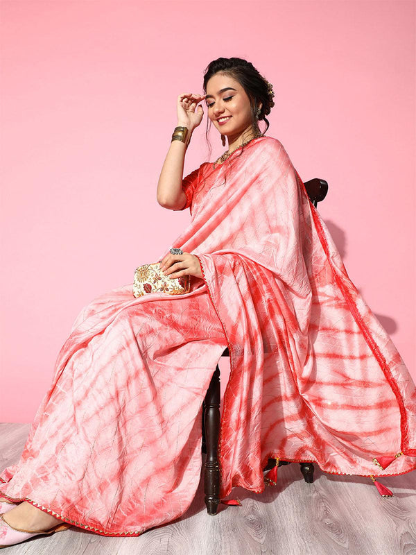 Women's Silk Blend Pink Embroidered Designer Saree With Blouse Piece - Odette