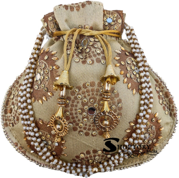 Women's Wristlets  Potli  Party Wear Designer Matka Potli Rajasthani Style Royal Mirror Work Potli Bags Silk Batwa Bag Zari Work Potli Bridal Potli - Ritzie