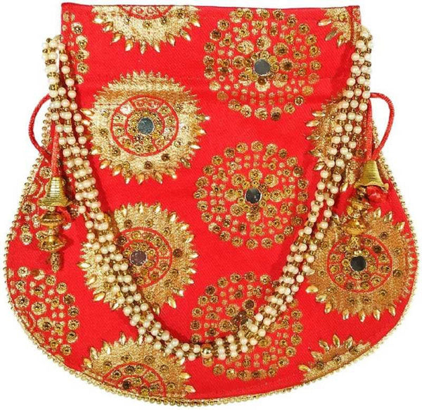 Women's Wristlets  Potli  Party Wear Designer Matka Potli Rajasthani Style Royal Mirror Work Potli Bags Silk Batwa Bag Zari Work Potli Bridal Potli - Ritzie