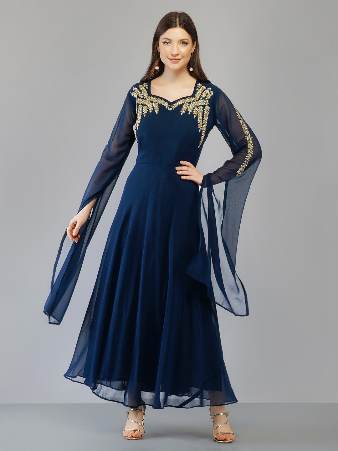 Women's Blue Ankle Length A-Line Kurta  - Ziva Fashion