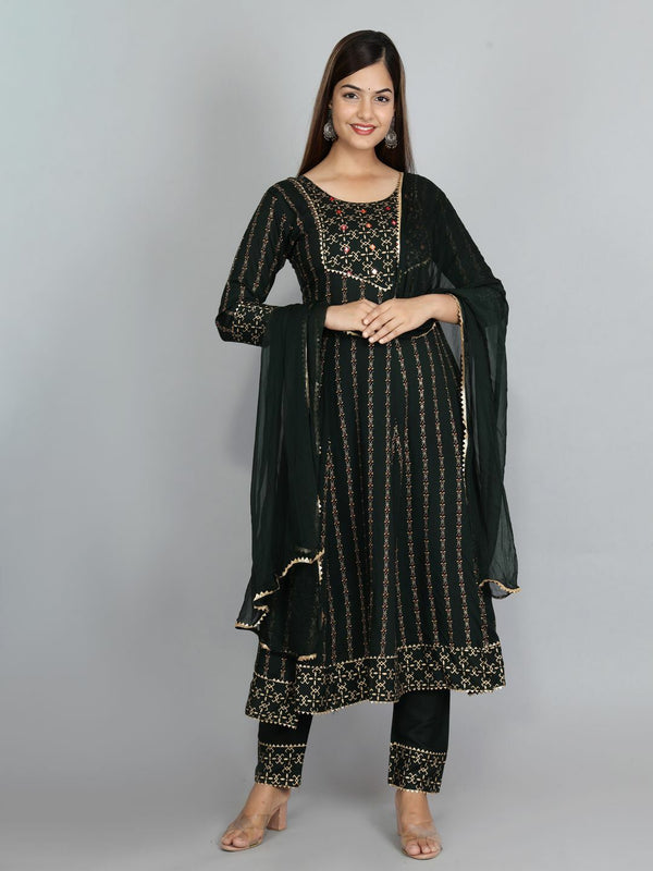 Women's Dark Green Viscose Rayon Kurta And Pant Set - Noz2Toz