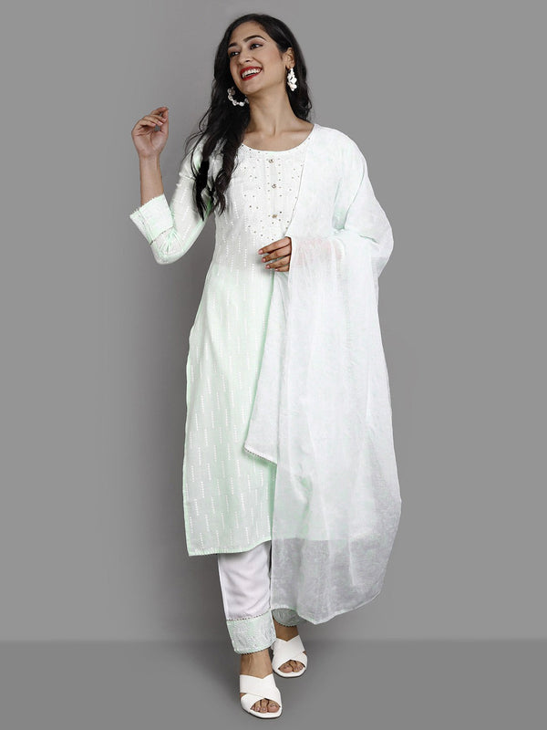 Women's Light Green Viscose Rayon Kurta And Pant Set - Noz2Toz