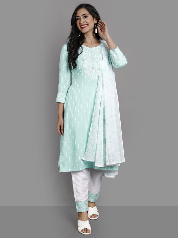 Women's Light Blue Viscose Rayon Kurta And Pant Set - Noz2Toz