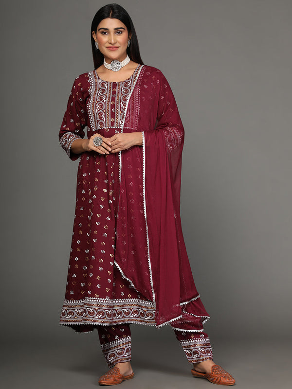 Women's Wine Viscose Rayon Kurta And Pant Set - Noz2Toz