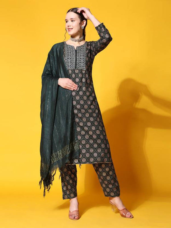 Women's Viscose Rayon Kurta, Pant And Dupatta Set - Noz2Toz