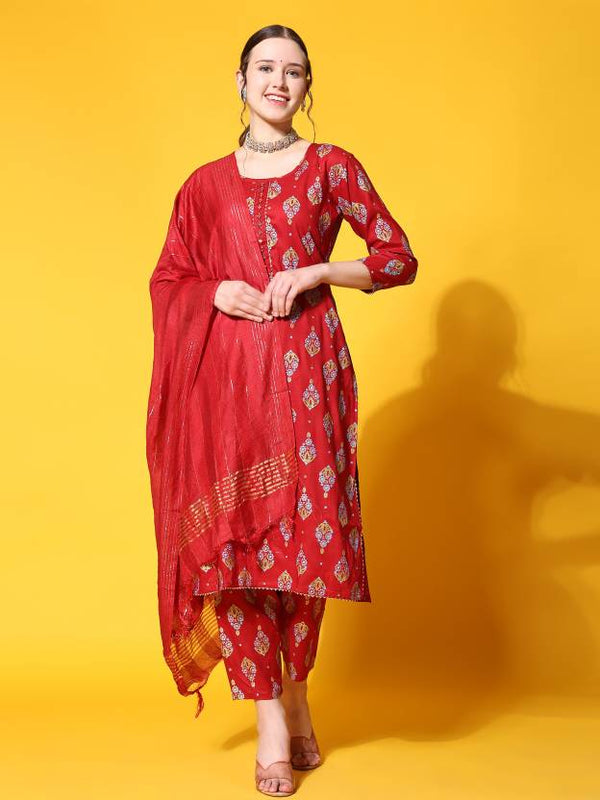 Women's Viscose Rayon Kurta, Pant And Dupatta Set - Noz2Toz