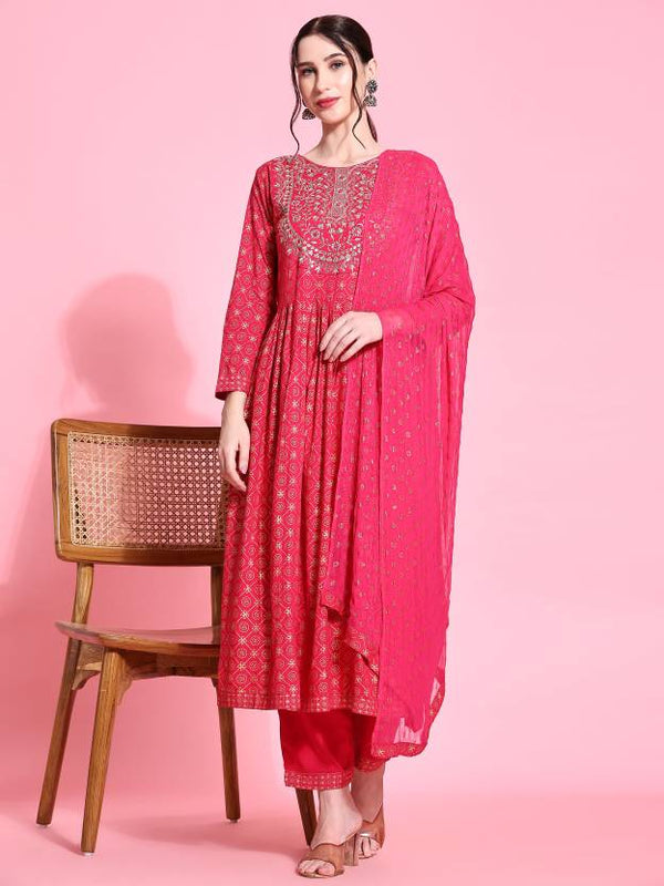 Women's Viscose Rayon Kurta Pant Dupatta Set - Taantav