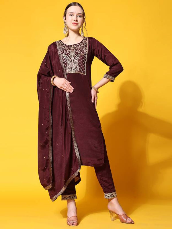 Women's Ethnic Motifs Yoke Design Kurta With Trousers & Dupatta - Noz2Toz