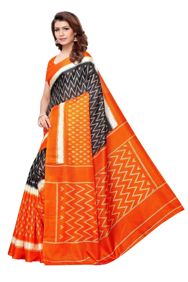 Women's Vamika Mustard Kalamkari With Jhalar Khadi Silk Saree Snap Orange - Vamika