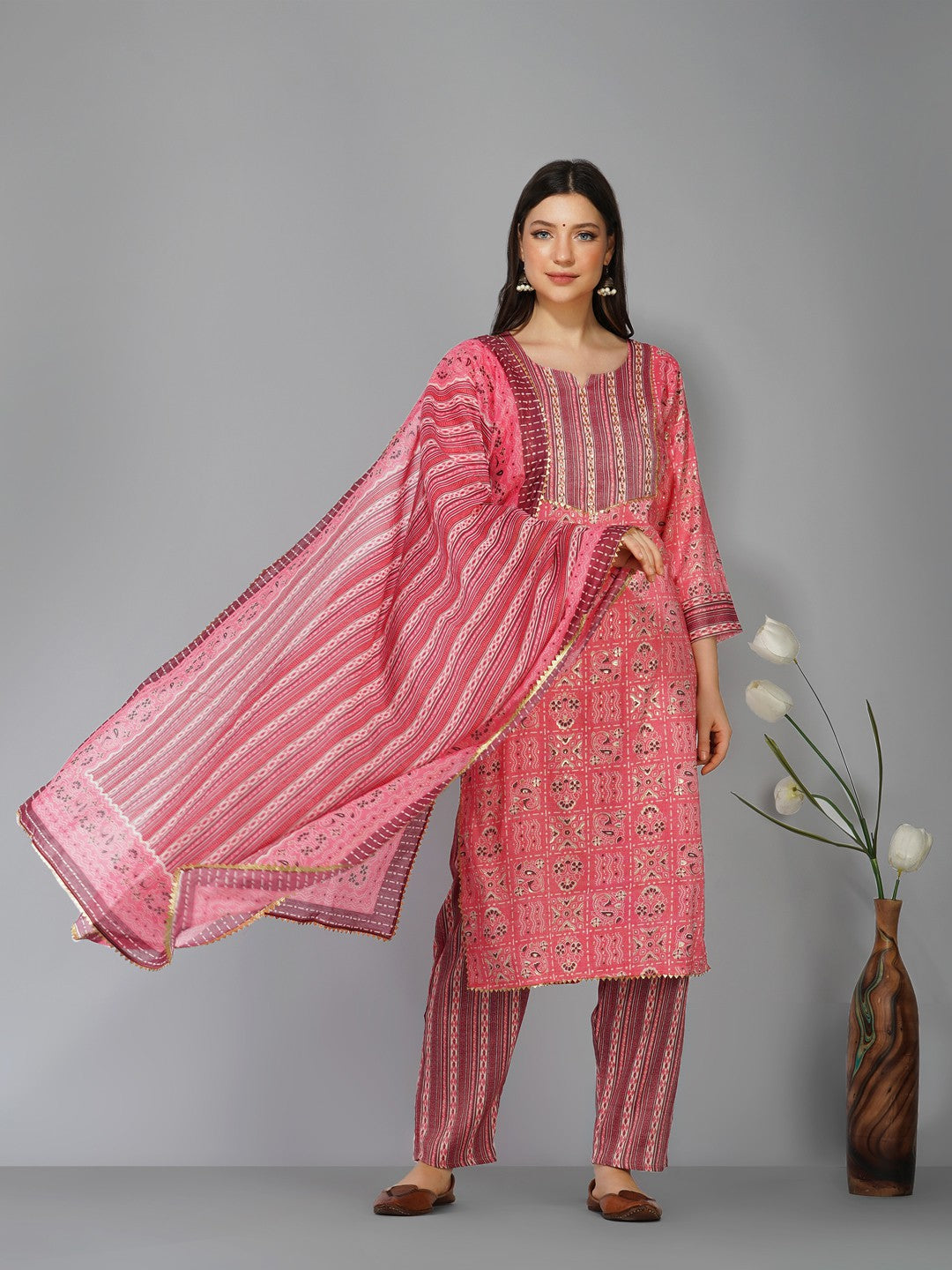 Women's Viscose Rayon Kurta Pant And Dupatta Set - Noz2Toz