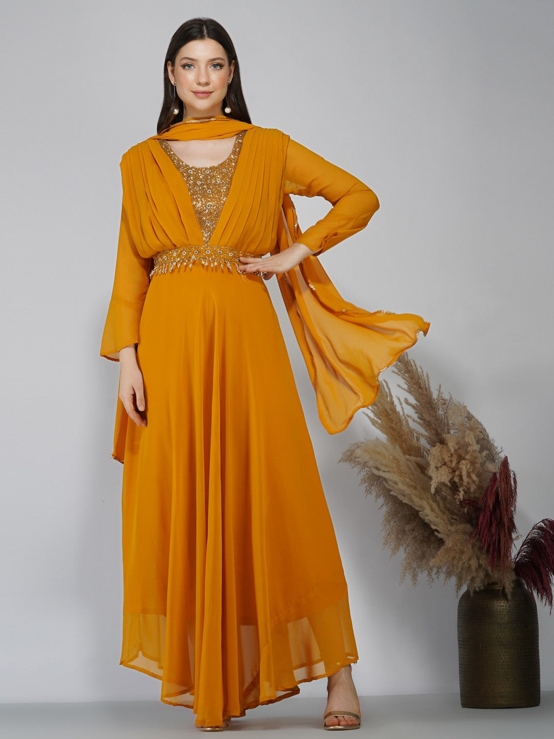 Women's Yellow Ankle Length A-Line Kurta  - Ziva Fashion