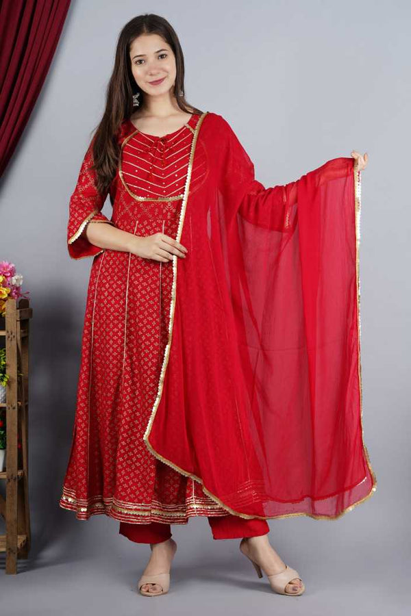 Women's Red Kurta And Palazzo Set Rayon - Noz2Toz