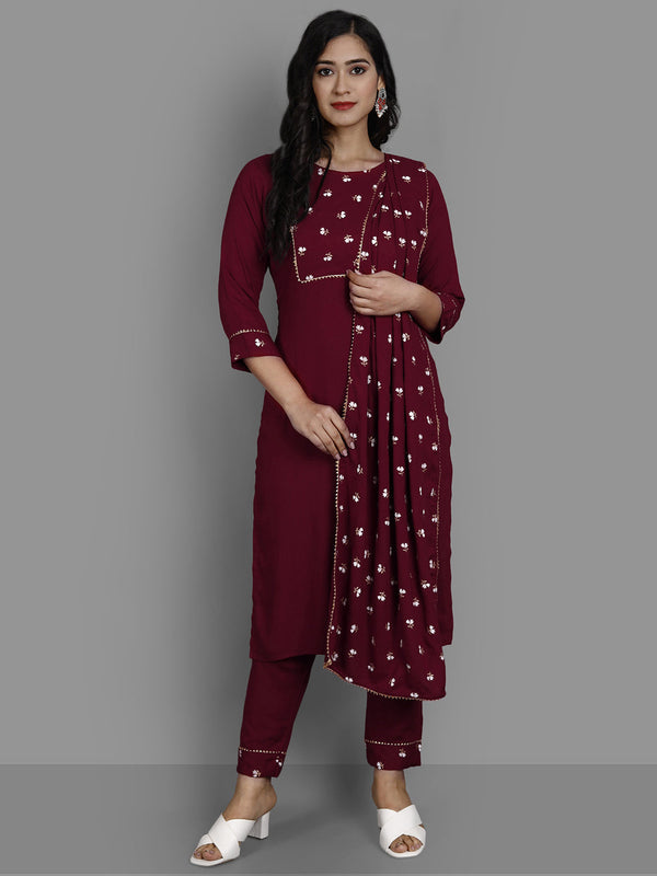 Women's Red Cotton Rayon Kurta And Pant Set - Noz2Toz