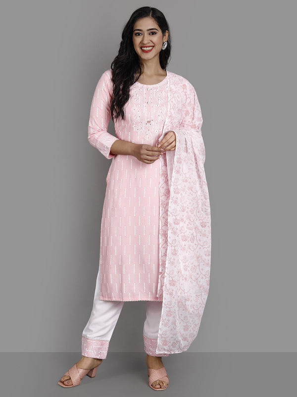 Women's Pink Viscose Rayon Kurta And Pant Set - Noz2Toz