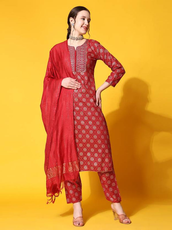 Women's Viscose Rayon Kurta, Pant And Dupatta Set - Noz2Toz