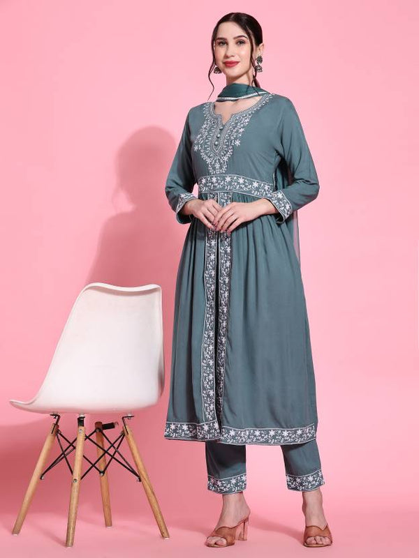 Women's Viscose Rayon Kurta Pant Dupatta Set - Taantav