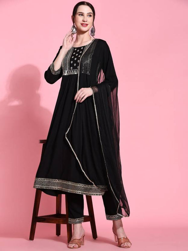 Women's Viscose Rayon Kurta Pant Dupatta Set - Taantav