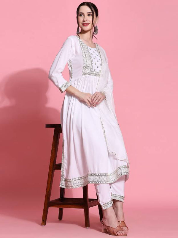 Women's Viscose Rayon Kurta Pant Dupatta Set - Taantav