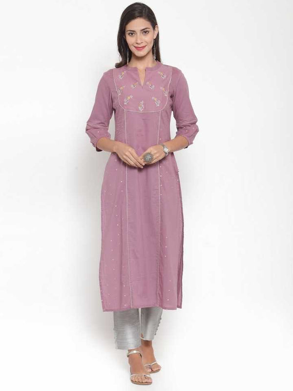 Women's Mauve & Silver Kurta and Pant Set Cotton Blend - Varanga