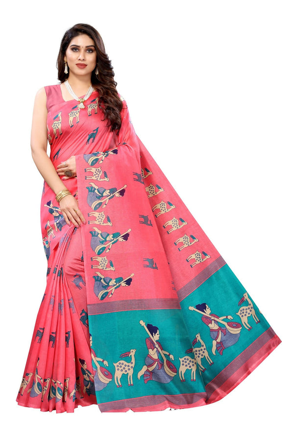 Women's Vamika Orange Kalamkari With Jhalar Khadi Silk Saree Maithali Pink - Vamika