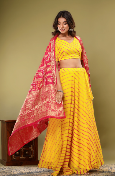 Women's Leheriya Lehenga Set - Saras The Label