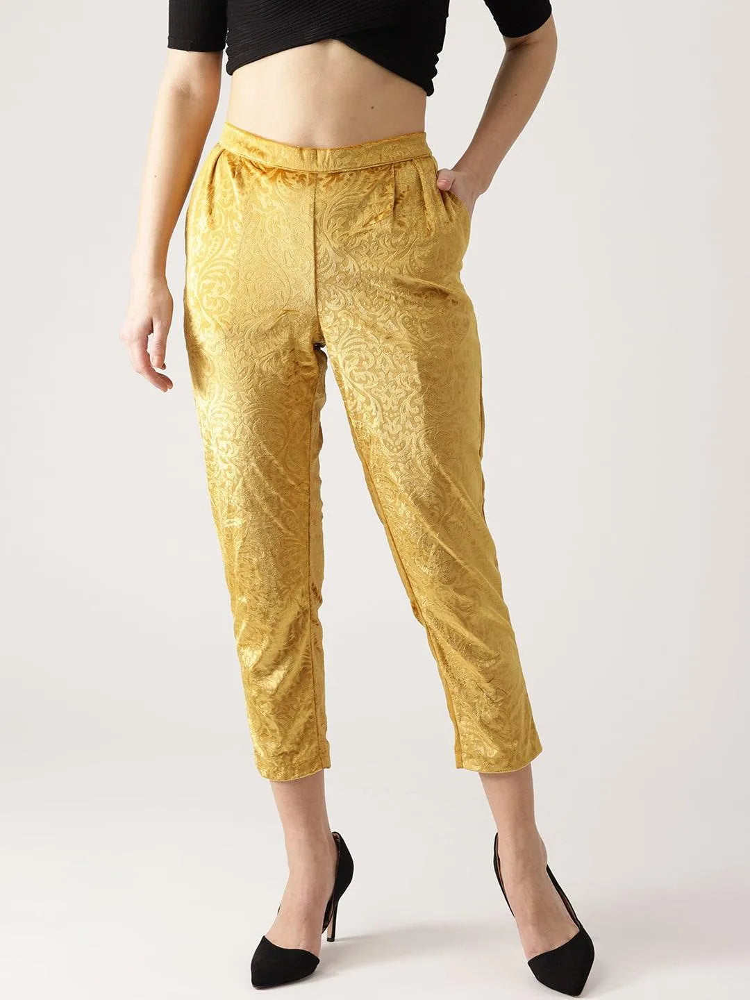 Yellow Abstract Polyester Trousers - Jashvi