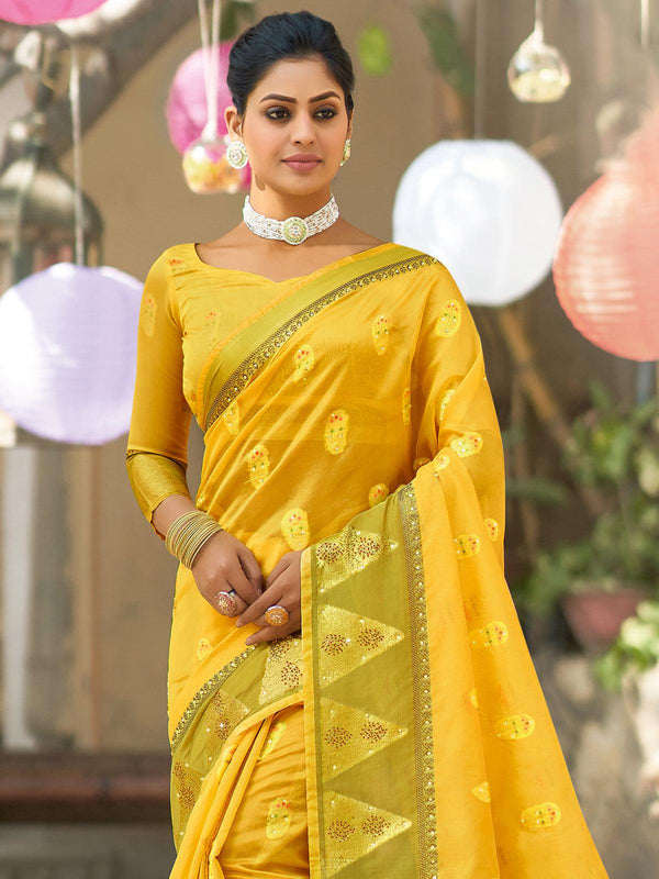 Women's Yellow Color Organza Saree - Odette