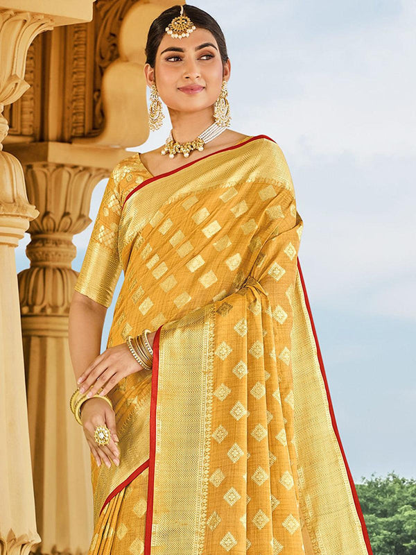 Women's Yellow Color Silk Saree - Odette