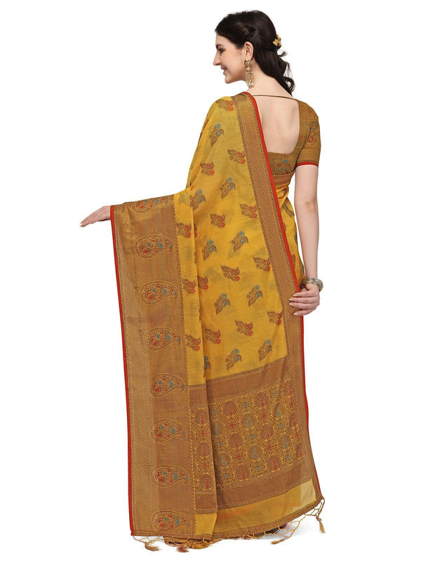 Women's Yellow Colour Banarasi Silk Madhubani Work Saree - Odette