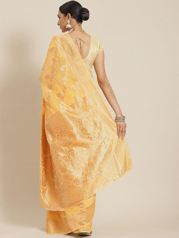 Women's Yellow Elegant Cotton Woven Saree - Odette