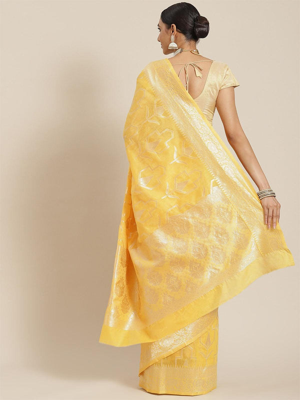 Women's Yellow Elegant Cotton Woven Saree - Odette