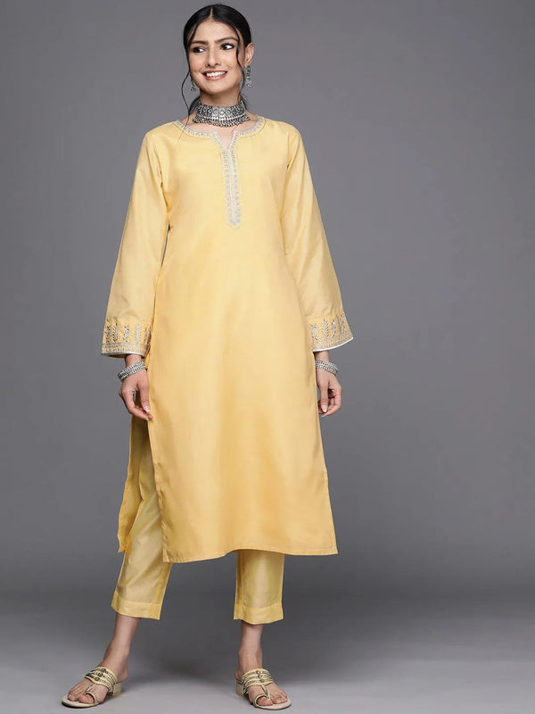 Yellow Embroidered Chanderi Silk Kurta - Jashvi