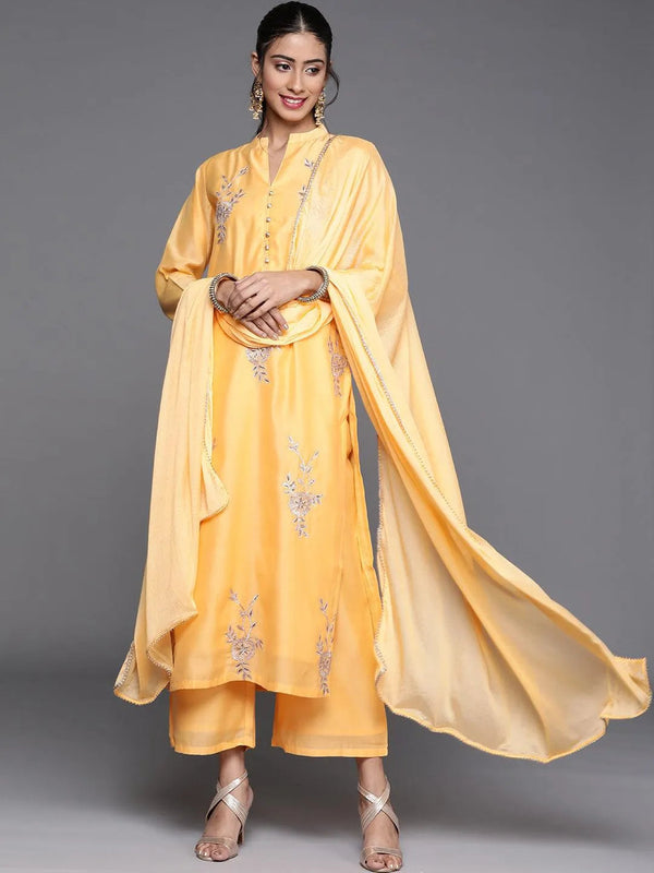 Yellow Embroidered Chanderi Silk Suit Set - Jashvi