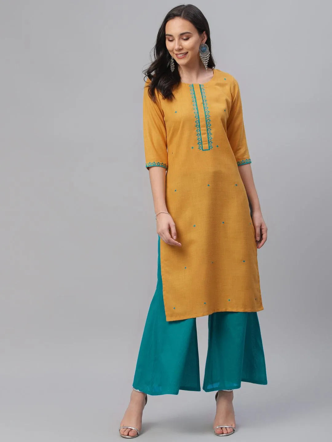 Yellow Embroidered Cotton Kurta - Jashvi