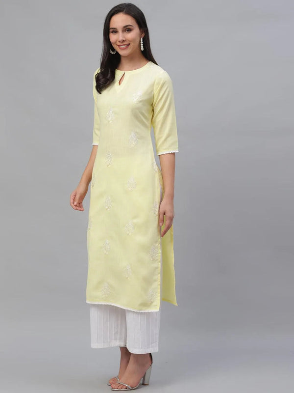 Yellow Embroidered Cotton Kurta - Jashvi