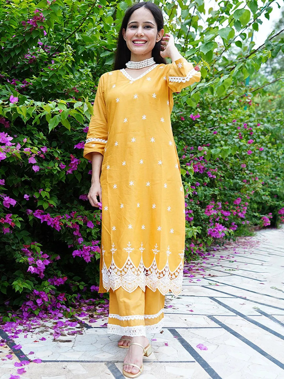 Yellow Embroidered Cotton Kurta - Jashvi