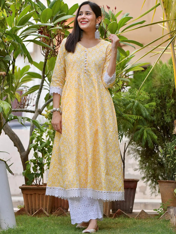 Yellow Embroidered Cotton Kurta - Jashvi