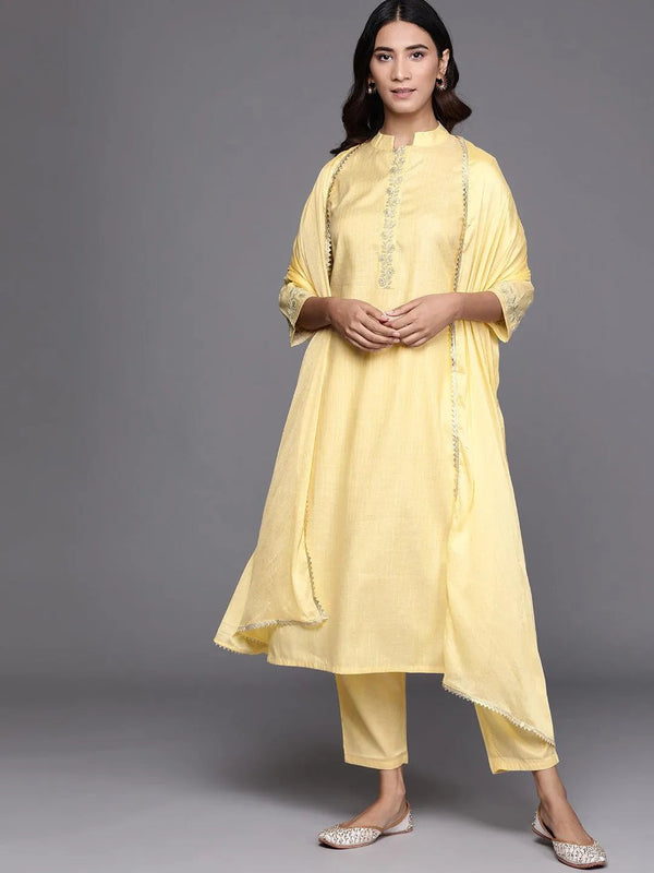 Yellow Embroidered Pure Cotton Suit Set - Jashvi