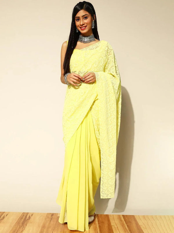 Yellow Embroidered Georgette Saree - Jashvi