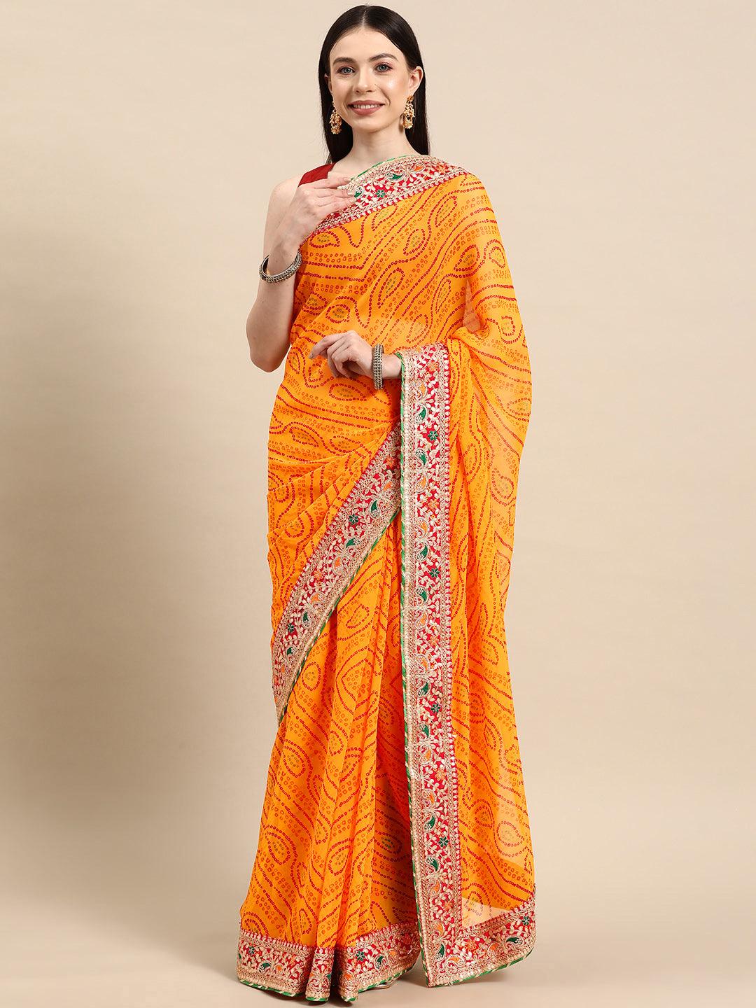 Yellow Embroidered Georgette Saree - Jashvi