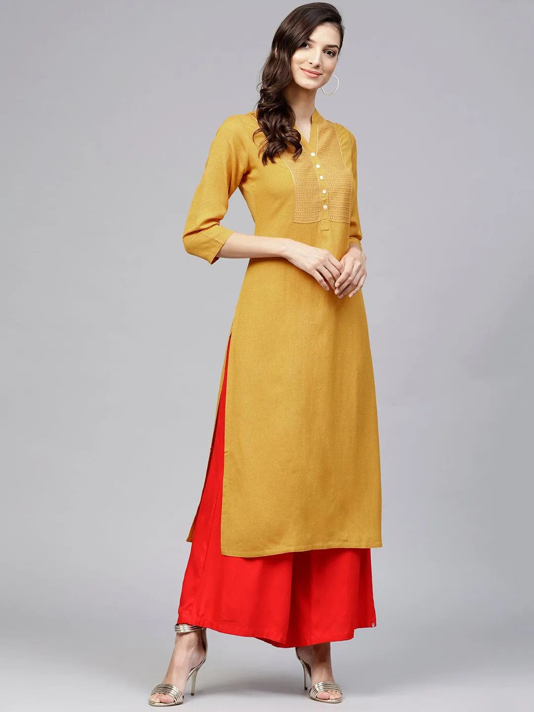 Yellow Embroidered Rayon Kurta - Jashvi