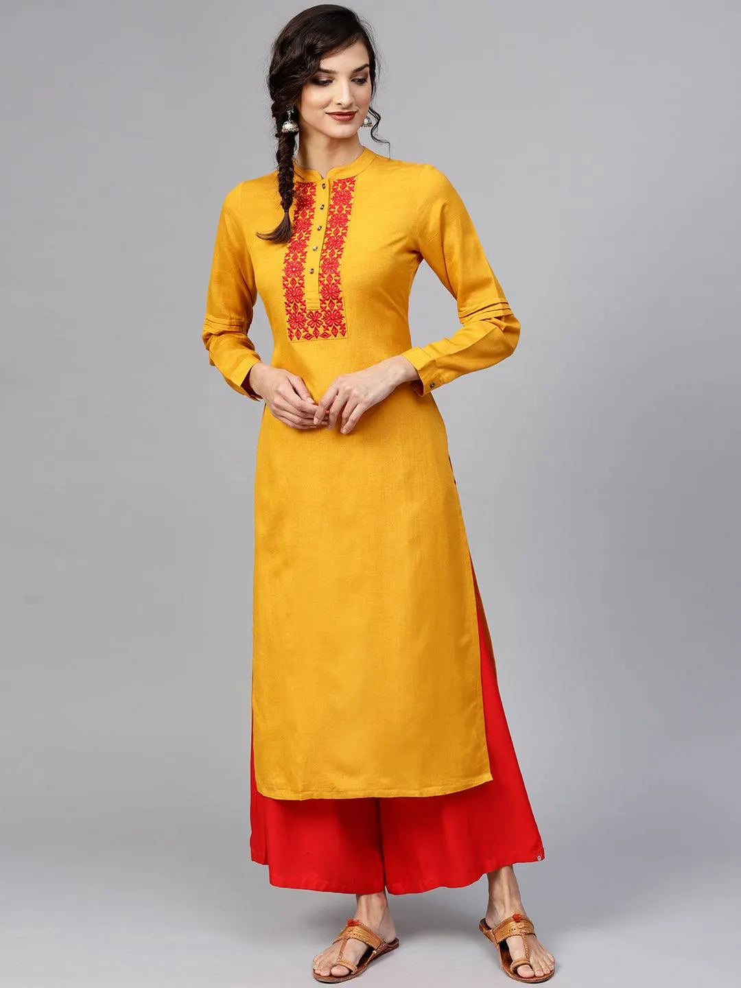 Yellow Embroidered Rayon Kurta - Jashvi