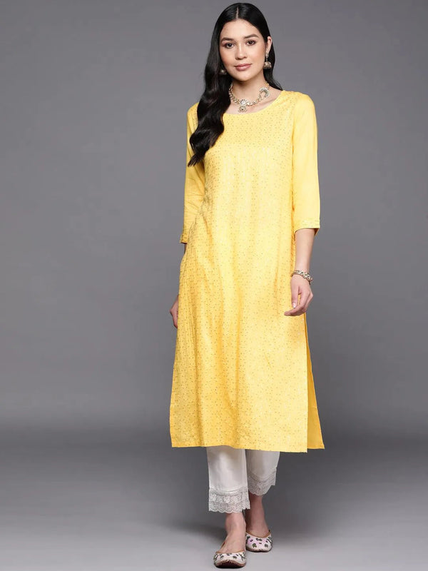 Yellow Embroidered Rayon Straight Kurta - Jashvi